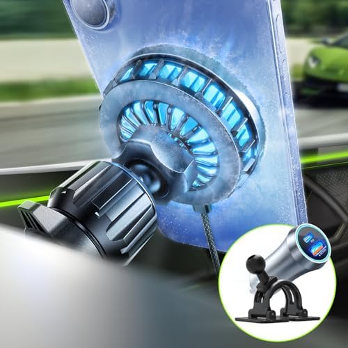 LISEN 15 W Qi2 Mag Safe Car Mount Charger for i Phone 16 Series – Fast Wireless Charging with 18℉ Rapid Cooling Technology, Versatile Vent & Dashboard Holder, Includes Efficient Car Charger – Enhance Your Driving Experience with Premium Compatibility and Safety
