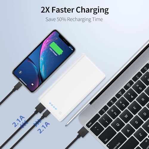 Ultra-High Capacity 40,800 m Ah Power Bank with 25 W Fast Charging – Dual Built-in Cables & 5 Outputs for Quick Device Charging – Compatible with i Phone 16/15 & Android – Sleek Blue Portable Charger for On-the-Go Power Solutions