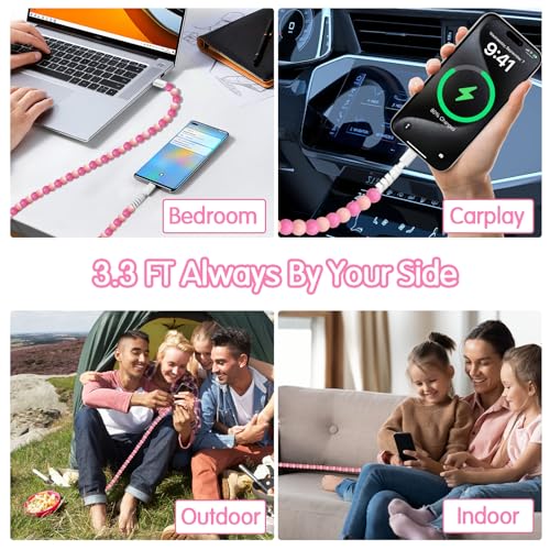 Coolden USB C Cable 66W USB C to USB C Cable [2M/6.6FT] Type C Charger Fast Charging Stylish & Durable Beaded USB C Charger Cord Compatible with iPhone 16/16 Plus/16 Pro/16 Pro Max Pink – Enhanced Compatibility and Speed