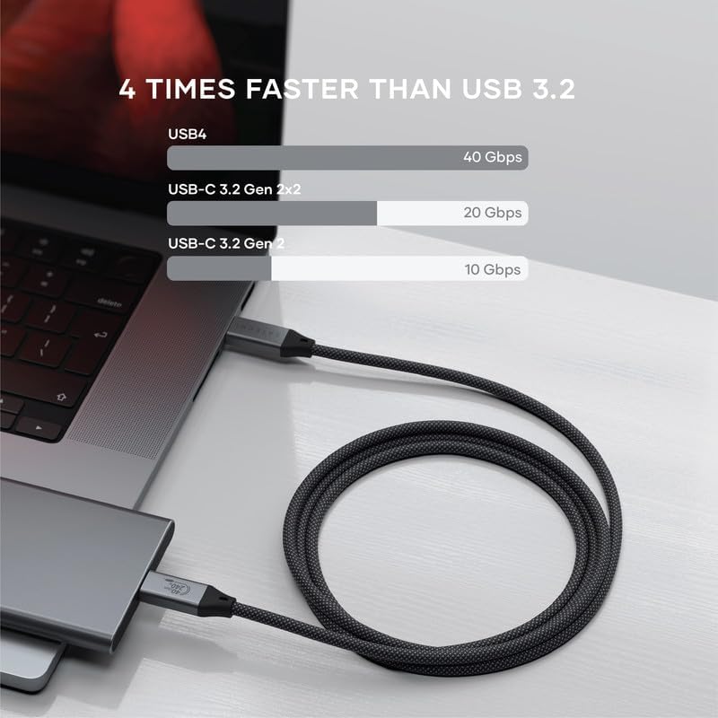 Satechi USB C to USB C 4.0 Pro Cable – 240 W Power Delivery, 8 K @ 60 Hz & 4 K @ 120 Hz Support, 40 Gbps High-Speed Data Transfer, USB-IF Certified for Ultimate Performance, 4 ft Length for Versatile Use – Ideal for Gamers & Professionals