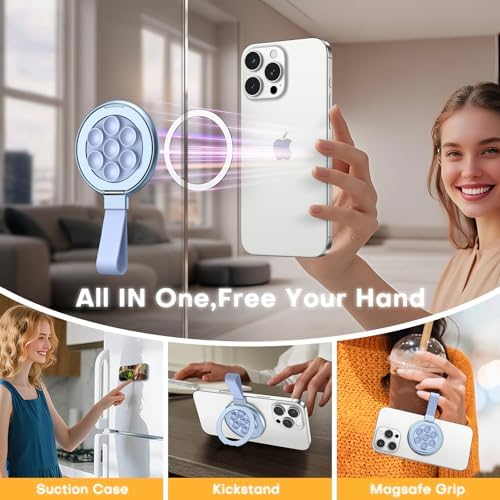 Universal Magnetic Suction Phone Grip by TAURI – 360° Rotating Hands-Free Holder for i Phone 16 Pro Max, i Phone 15, Android & Samsung S25 – Durable Silicone Design for Secure Grip and Enhanced Usability, Perfect for Multitasking and Easy Transport