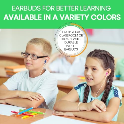 Bulk Earbud Headphones 50-Pack – Premium Wired Earphones for Classrooms & Group Learning, Exceptional Durability & Sound Quality, Perfect for Kids, Teens & Adults – Versatile Comfort for Family Activities & Educational Use (Black)
