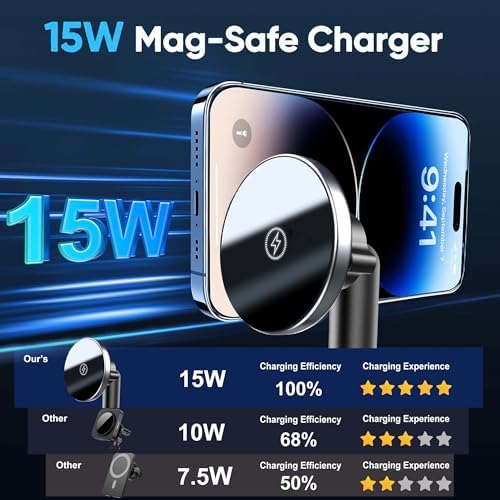 Revolutionary Mag-Safe Car Mount Charger with 15 W Fast Wireless Charging – Dual Port PD & QC3.0 Compatibility for i Phone 12-16 Pro, Plus, Max – Ultra-Secure Magnetic Holder for Seamless Navigation & Streaming – Ergonomic Design for Effortless Installation in Any Vehicle