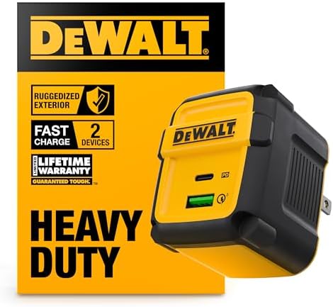 DEWALT 49.5 W Heavy-Duty USB-C and Dual USB Wall Charger Block – Compact Fast Charging Adapter for i Phone 16/15/14, Galaxy, Pixel 4/3 & i Pad – Durable Foldable Design for Ultimate Portability and Versatile Device Compatibility
