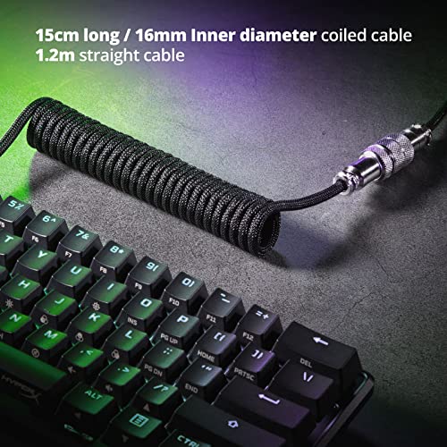 GUNMJO Pro Custom Coiled USB C Cable for Gaming Keyboards – Premium Double-Sleeved Mechanical Keyboard Accessory with Detachable Metal Aviator, 1.5 m USB-C to USB-A in Sleek Carbon Black – Ultimate Speed, Durability, and Aesthetic Upgrade for Gamers
