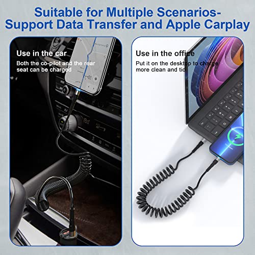 Revolutionary Coiled USB-C to Lightning Charging Cable – MFi Certified for Apple Carplay Compatibility, Fast Data Transfer, and Retractable Design for i Phone, i Pad, and i Pod – Optimal Flexibility and LED Charging Indicator for Ultimate Convenience