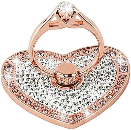 Blingy Heart-Shaped Phone Finger Ring Holder – 360° Rotatable Zinc Alloy Kickstand with Crystals for Secure Grip and Enhanced Style – Washable & Removable Smartphone Accessory for All Devices in Rose Gold
