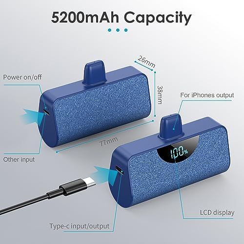 Ultra-Compact 5200 m Ah Power Bank for i Phone – 20 W PD Fast Charging Mini Portable Charger for i Phone 14 Pro Max/14/13/12/11/XR/X/8/7/6/SE – Lightweight Battery Pack with Intelligent Charging Technology for On-the-Go Power