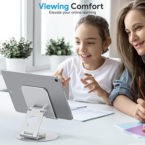 OMOTON 360-Degree Rotating Tablet Stand – Adjustable and Foldable i Pad Holder for Ultimate Versatility in Drawing and Viewing – Compatible with i Pad Pro, Air, Mini, and More – Modern Silver Design for Enhanced Workspace Aesthetics and Productivity