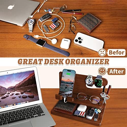 Wood Phone Docking Station – Nightstand Charging Organizer and Cell Phone Stand – Bedside Gift for Men – Enhanced Compatibility and Speed