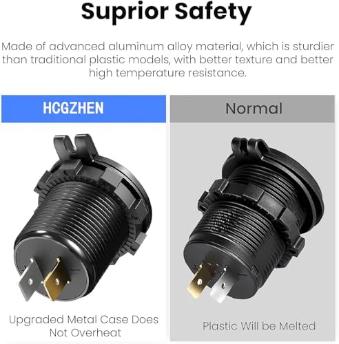 Enhanced 12 V Multi-Port USB Charger – Durable Aluminum Alloy Car Outlet with Integrated LED Voltmeter for Fast Charging in Cars, RVs, Boats, Trucks, and Motorcycles (Dual Pack) – Optimal Device Compatibility and Reliability for On-the-Go Power