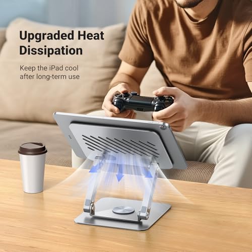 UGREEN 360° Rotating Aluminum Tablet Stand – Adjustable Dual Rod Holder for Enhanced Support and Stability – Ideal for i Pad Pro, Air, Mini, and E-Readers – Perfect for Home and Office Use – Sleek, Portable Desk Accessory for Effortless Viewing and Productivity