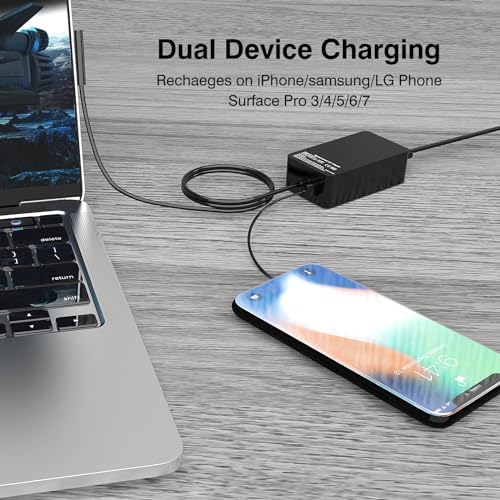 Ultimate 65 W Surface Pro Charger – Fast, Reliable Power Supply for Microsoft Surface Pro 3 to 9 & Surface Book with 10 ft Cord – Dual USB Charging, Enhanced Safety Features, and Universal Compatibility for All Models – Ideal Travel Companion and Perfect Gift for Surface Users