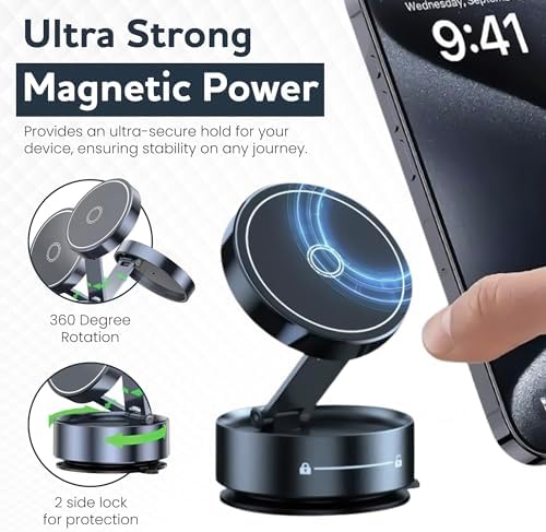 Vacuum Magnetic Phone Stand,Foldable Vacuum Magnetic Phone Holder, 360°Adjustable Vacuum Suction Cup,car Accessories,for All Phones car Screen,Mirror, iPhone Car Mount – Enhanced Compatibility and Speed