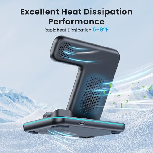 WAITIEE 3-in-1 Wireless Charging Station for i Phone, Apple Watch & Air Pods – Fast, Stylish Blue Charger with Enhanced Compatibility for i Phone 16, 15, 14, 13, 12, 11, X, 8 & Air Pods Pro – Ultimate Travel-Friendly Charging Solution with Safety Features