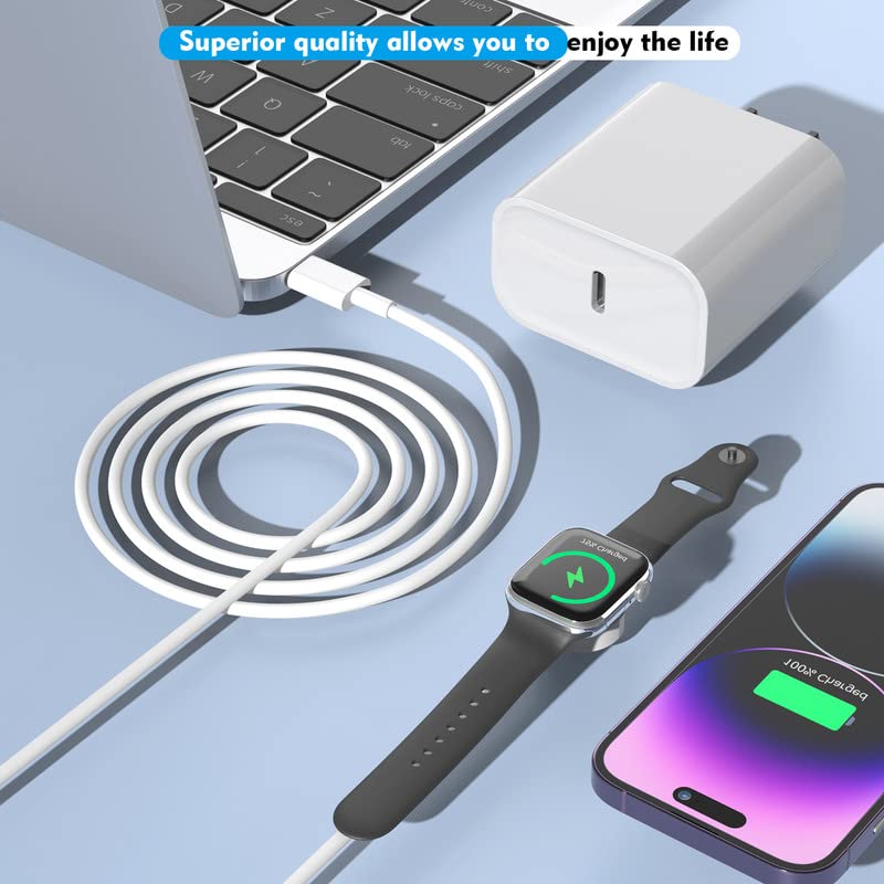 Rapid Charge Apple Watch USB C 20 W Adapter with 6.6 FT Long Cable – Portable Wireless Charging Solution for All Apple Watch Series 9/8/7/SE/6/5/4/3/2/1 – Ideal for On-the-Go Users Seeking Speed and Flexibility