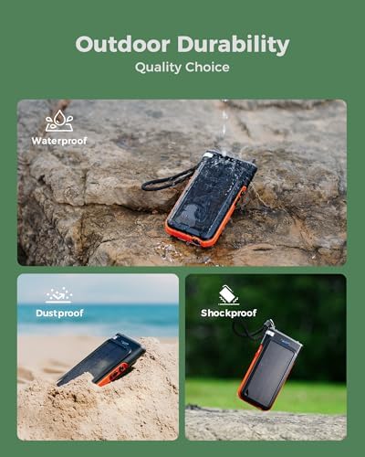 GOODaaa 45800 m Ah Solar Power Bank with Wireless Charging, Fast 15 W USB C & A Ports, Built-in Emergency Radio and Flashlight – Ultimate Outdoor Portable Charger for Camping and Hiking Adventures