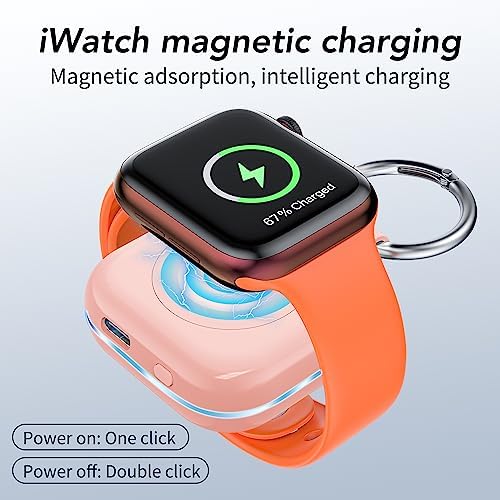 HUOTO Compact Magnetic Wireless Charger for Apple Watch – 1200 m Ah Portable Power Bank Keychain, Compatible with Series 10/9/8/Ultra 2/Ultra/7/6/5/4/3/2/SE, Ideal Travel Accessory for Effortless Charging On-the-Go