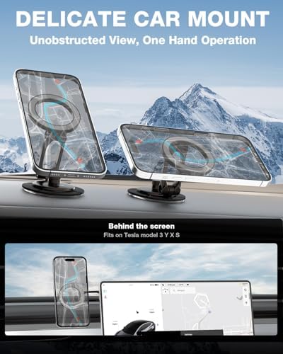 Elevate Your Tesla Experience with the Smolink All-Metal Magnetic Phone Mount – Premium Magnetic Holder for Tesla Model 3, Y, S, X, Compatible with Mag Safe and All Smartphones, Foldable Design for Sleek Aesthetics and Enhanced Durability, Perfect Car Dashboard Accessory for Hands-Free Navigation and Secure Device Attachment, Black Finish for a Refined Look