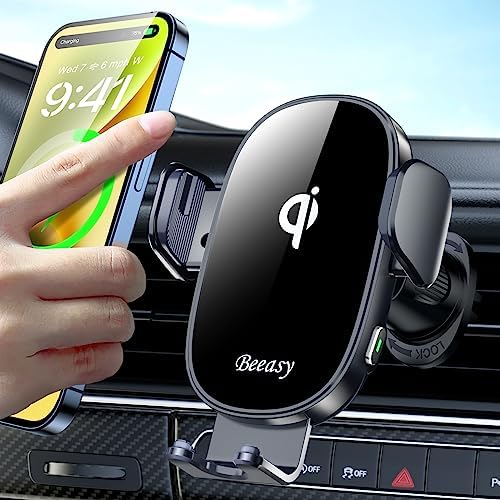 Beeasy 15 W Wireless Car Charger & Automatic Phone Holder – Fast Charging Car Mount for i Phone, Samsung, Huawei, LG – Innovative Inductive Charging Station with Enhanced Compatibility for Modern Drivers – Stay Powered on the Go