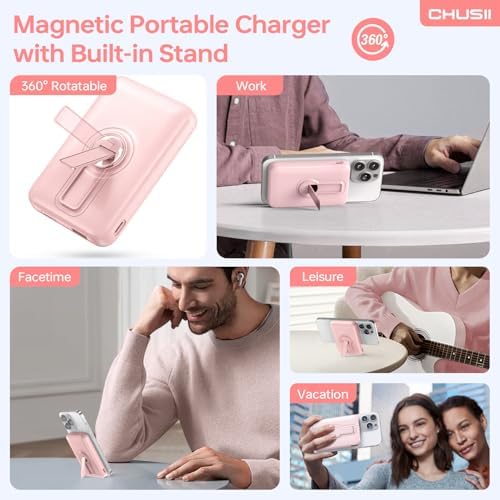 Magnetic Wireless Power Bank for i Phone 15/14/13/12 Pro/Pro Max – 12000 m Ah Fast Charging Portable Charger with Stand & USB-C – Sleek Black Design for Enhanced Convenience and Style