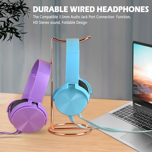 Exceptional Wireless Comfort for Learning – 2 Pack Kids Headphones with Soft Swivel Ear Pads for Engaging Online Education, Stylish Light Blue & Purple On-Ear Designs Ideal for School Use and Virtual Classrooms, Durable Wired Connectivity for Laptops and Meetings