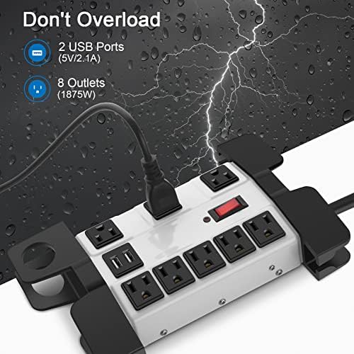 Industrial Heavy Duty Power Strip with 8 Outlets & USB Ports – 2700 Joules Surge Protector for Workshop & Garage – 15 Amp Metal Power Strip with 6 FT Extension Cord for Enhanced Device Compatibility & Fast Charging