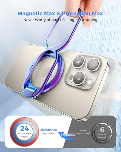 2025 SUPERONE Mag Safe Phone Ring Holder – Versatile Adjustable Magnetic Kickstand & Detachable Grip for i Phone 12-16 Series – Vibrant Purple for Enhanced Wireless Charging & Effortless Hands-Free Functionality – Transform Your Smartphone Use with Style and Practicality