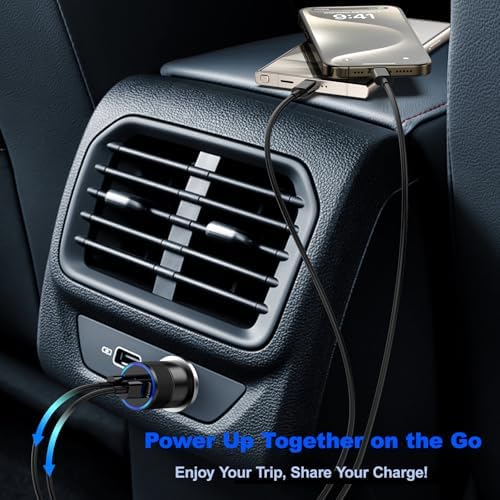Dual USB Type C Car Charger 2 Pack – Fast Charging Cigarette Lighter Adapter for i Phone 16/15/14/13/12 & Samsung Galaxy S24/S23/S22 – Includes Two 6 FT Cables for Enhanced Travel Convenience and Universal Compatibility – Reliable Power On-the-Go