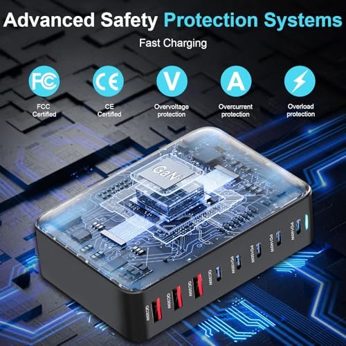 High-Powered 440 W Ga N 8-Port USB-C Charging Hub – Dual PD & PPS Fast Charger for Mac Book Pro/Air, i Phone 16/15/14/13/Pro Max – Compact, Durable Solution for Home, Office & Travel Efficiency
