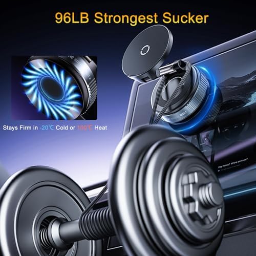 for Magsafe Car Mount Charger, 15W Wireless Car Charger Suction Cup Phone Mount, 360° Adjustable Vacuum Magnetic Phone Holder, Dashboard Car Mount for iPhone 16e Pro Max 15 14 13 – Enhanced Compatibility and Speed