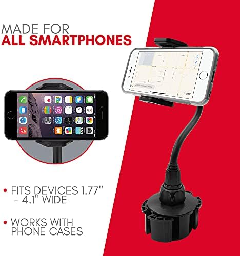 Universal Smartphone Cup Holder Mount by Macally – Adjustable Car Phone Holder for i Phone, Samsung & All Smartphones – Secure, Flexible, and 360-Degree Rotatable Design for Safe Driving and Easy Access