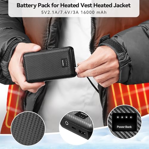 San Nolisa 16000 m Ah Power Bank for Heated Clothing – Premium Battery Pack with Type-C DC Port for Fast Charging and Enhanced Compatibility for Jackets, Vests, and Coats – Ultimate Cold Weather Solution