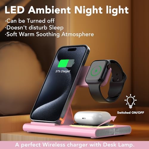 Ultra-Convenient 3-in-1 Foldable Wireless Charging Dock for Apple Devices – Rapid Power-Up Station for i Phone 16/15/14/13/12/11/X/XS, Apple Watch Series 10/9/8/7/Ultra2/Ultra/SE, and Air Pods Pro/2/3/4 – Lightweight Travel Charger with Integrated LED Light for Enhanced Portability and Efficiency