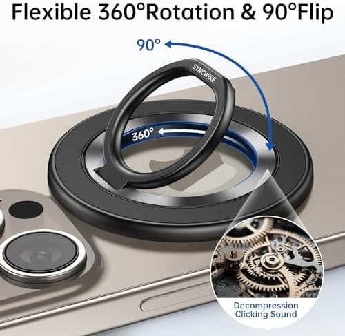 Syncwire Magnetic Phone Ring Holder – Titanium Alloy Kickstand for i Phone 12-16 Pro Max & Compatible Android Devices – Ergonomic Design, Enhanced Mag Safe Stability, Lightweight Grip for Ultimate Hands-Free Convenience