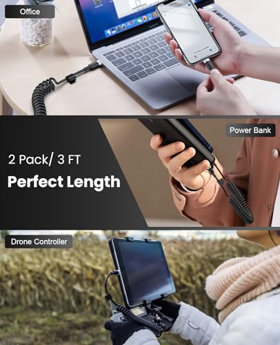 Ultimate Coiled USB A to USB C Cable for i Phone 15/16 Pro Max & Android Devices – Superior High-Speed Data Transfer & Robust Design for Seamless Apple Car Play & Android Auto Integration – Essential for Stress-Free Road Trips & Daily Drives