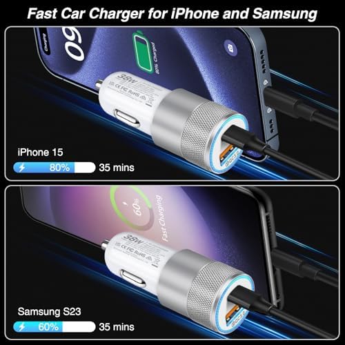 38 W Dual-Port USB C Car Charger – Fast Charging Adapter for i Phone, Samsung & Google Pixel – Compact Cigarette Lighter Charger – 5-Pack for Ultimate Compatibility & Convenience on the Go