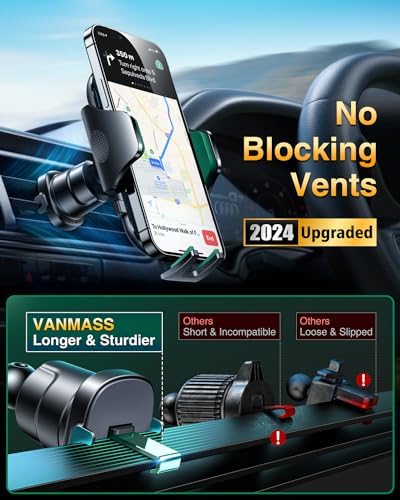 VANMASS Ace Car Phone Holder Mount – Upgraded Military Steel Hook & Super Suction Cup for Ultimate Hands-Free Navigation – Compatible with i Phone 14, 13, 12 Pro Max & Samsung – Versatile Dashboard, Windshield & Air Vent Stand for Enhanced Driving Safety