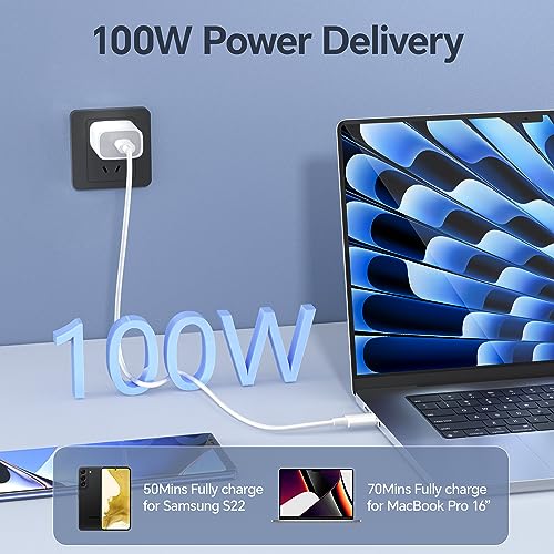 High-Speed 100 W USB C to USB C Cable 2 Pack – 10 ft Fast Charging Cord for i Phone 16/15/Pro/Max/Plus, Mac Book, i Pad Pro/Air, Samsung – Durable Type C Charger with Enhanced Compatibility & 480 Mbps Data Transfer