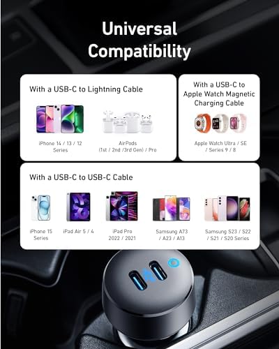 Anker 40 W Dual-Port USB C Car Charger – Rapid Power IQ 3.0 Adapter for i Phone 16, Galaxy S22/S20/S10, Google Pixel, i Pad – Compact and Efficient On-the-Go Charging Solution for Multiple Devices