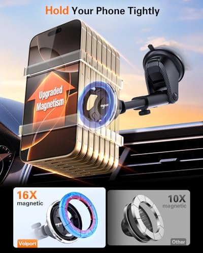 VOLPORT Mag Safe Car Mount: Premium Magnetic Phone Holder for Dashboard & Air Vent – 360-Degree Pivot for i Phone 16/15/14/13/12 Pro Max Plus & Samsung S24 Ultra – Enhanced Stability & Fast Charging Compatibility – Ultimate Automotive Solution for Effortless Hands-Free Navigation