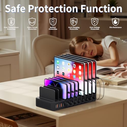 Revolutionize Your Charging Setup with a 60 W 10-Port USB Fast Charging Station – Versatile Device Organizer with Adjustable Dividers for i Phone, Android, Tablets & More – Superior Compatibility & Enhanced Efficiency for Home or Office Use