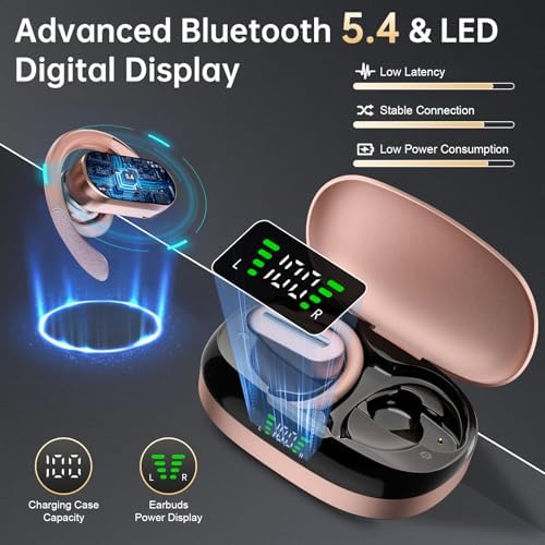 Vibe Haven Bluetooth 5.4 Sports Earbuds: Ultra-Lightweight IPX7 Waterproof Wireless Headphones with Secure Earhooks, Enhanced ENC Noise Cancellation for Superior Call Clarity – Ideal for Active Lifestyles, Intense Workouts, and Daily Commutes – Ergonomically Designed for Comfort and Unrivaled Sound Quality