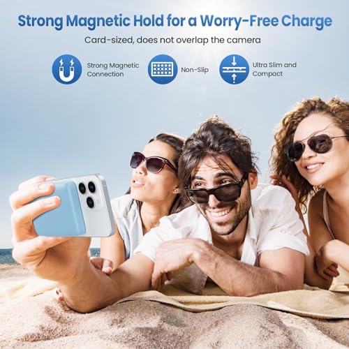Sleek Magnetic Wireless Power Bank 5500 m Ah – Ultra-Slim Portable Charger with LCD Display for i Phone 16/16 Plus/15/14/13/12, PD Fast Charging USB-C, Effortless Magnetic Connection in Pink – Perfect for On-the-Go Power Solutions