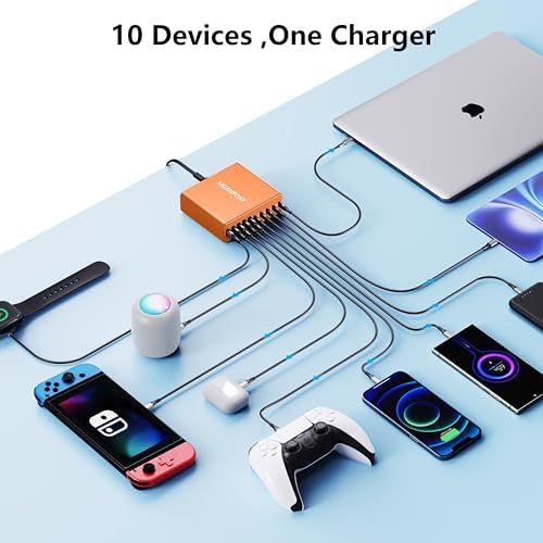 Power Up Like Never Before: 320 W Multi-Device USB C Charger Block with 10 Ports – Ga N III Fast Charging Station for Laptops, Tablets & Smartphones – Perfect for Mac Book Pro/Air, DELL, i Pad, i Phone, Samsung Galaxy – Ultimate Compatibility & Safety Features