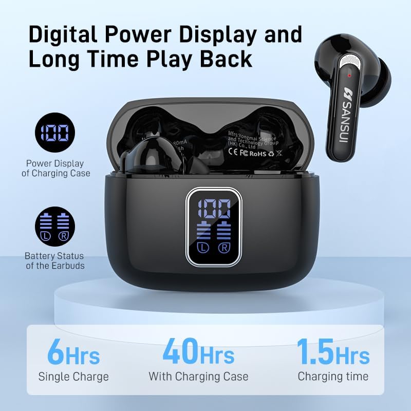 Revolutionize Your Audio Experience with SANSUI W9 TWS Earbuds – Advanced 5.4 Wireless Sports Headphones Featuring Ultra-Low Latency Gaming Mode, Superior Hi-Fi Stereo Sound from 10 MM Dynamic Drivers, and an Extended 23-Hour Battery Life with Convenient LED Indicator, Ideal for Gamers and Active Lifestyles