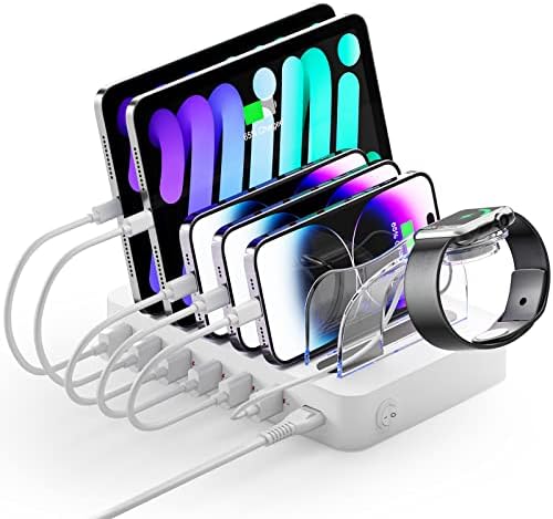 Unitek 60 W Multi-Device Fast Charging Dock – Advanced QC 3.0 Technology for Ultra-Fast Power Delivery, 6-Port USB Hub with 7 Compatible Cables for Seamless Charging Organization, Ideal for Home, Office, and Travel, Universally Compatible with Smartphones and Tablets