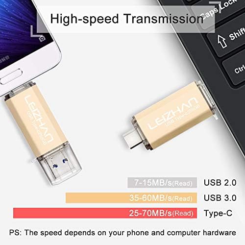 Leizhan 64 GB Dual Interface USB Flash Drive – Versatile Type-C & USB Memory Stick with Adapters for Effortless Data Transfer – Stylish Gold Finish for Enhanced Portability and Compatibility