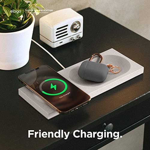 elago Premium Mag Safe Charging Tray: Streamline Your Charging Experience for i Phone 16/15/14/13/12 & Air Pods – Stylish Stone Finish Wireless Station for Home & Office – Durable Non-Slip Design Ensures Device Stability – Customize with Your Own Cable for a Personalized Touch