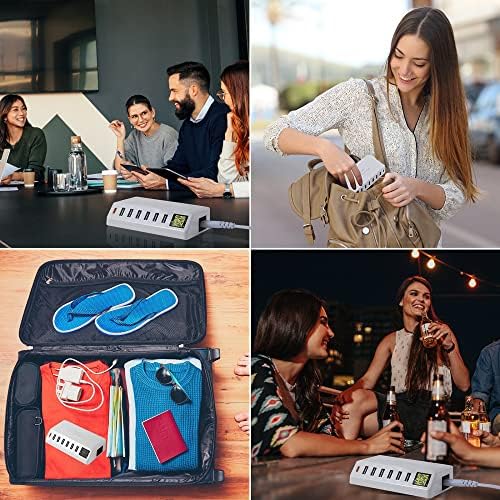 High-Power 7-Port USB Charging Hub with LED Display – 60 W/12 A Multi-Device Power Station for i Phone 14/13/12, Galaxy Tablets, Pixel, Headphones & More (Sleek Black) – Efficient PD20 W Rapid Charging Solution for Home & Office Use